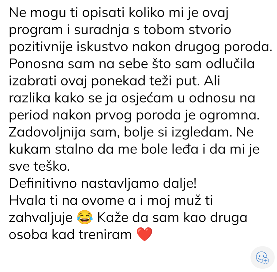 Klijentica: program je stvorio pozitivnije iskustvo nakon drugog poroda.